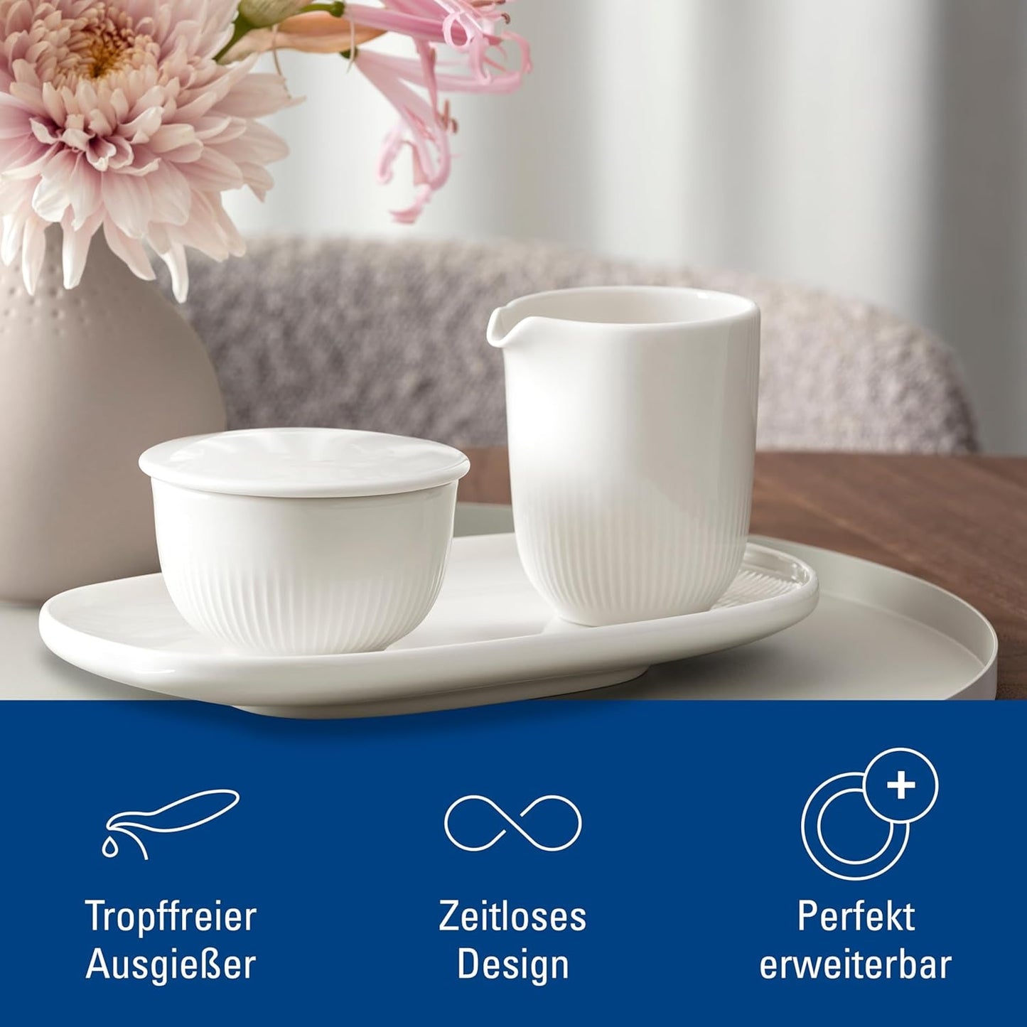 Villeroy & Boch - Afina Hrnek na mléko 170 ml, Bílý, Vhodné do myčky, Vhodné do mikrovlnné trouby, Karafa na mléko, Příslušenství na kávu, Keramický džbán, Podšálek, Nádobí, Prémiový porcelán
