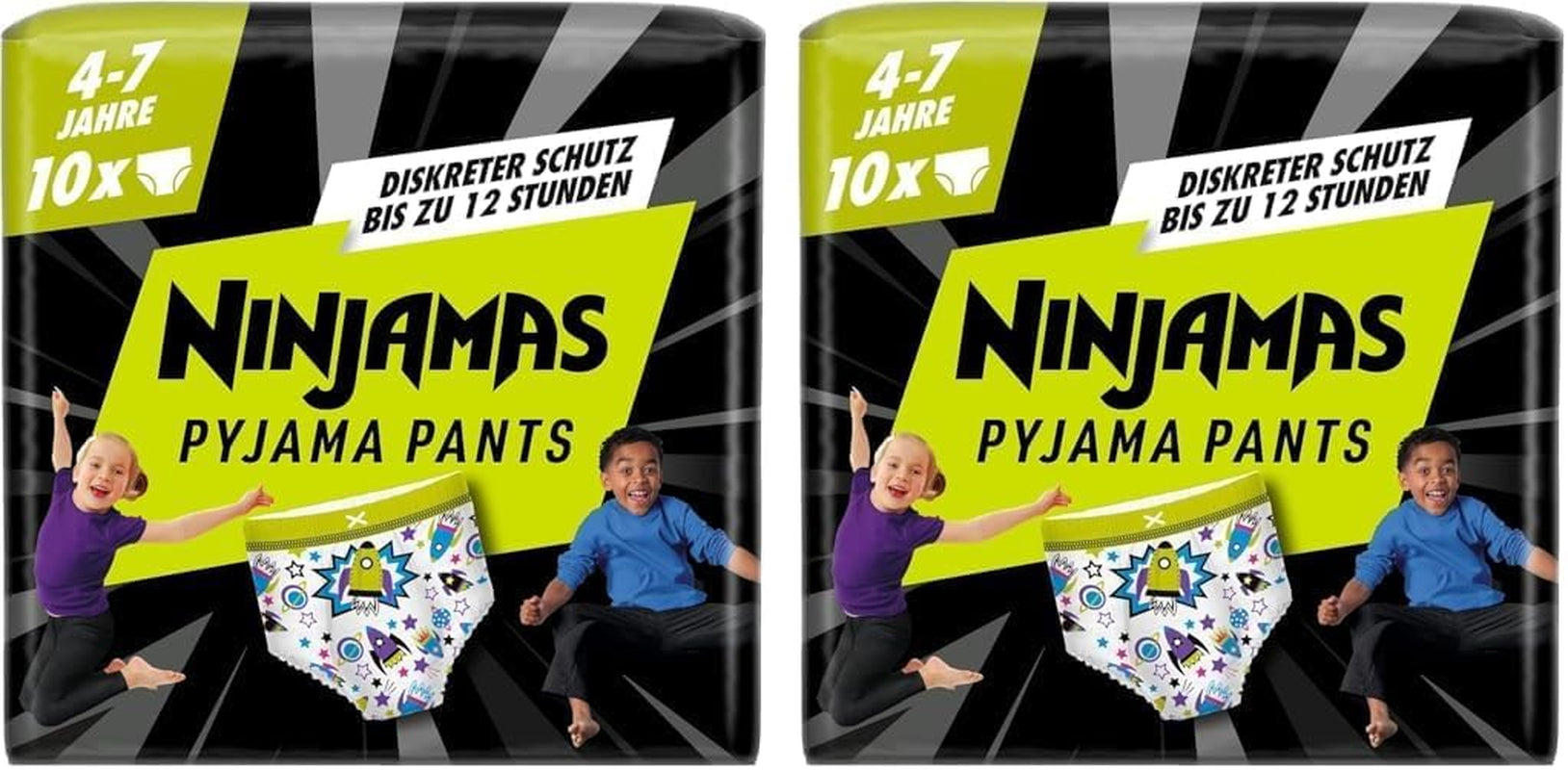 Pyžamové kalhoty vesmírné lodi, 10 balení absorpčních nočních kalhot, 7 let, 17 kg–30 kg, celonoční ochrana proti úniku