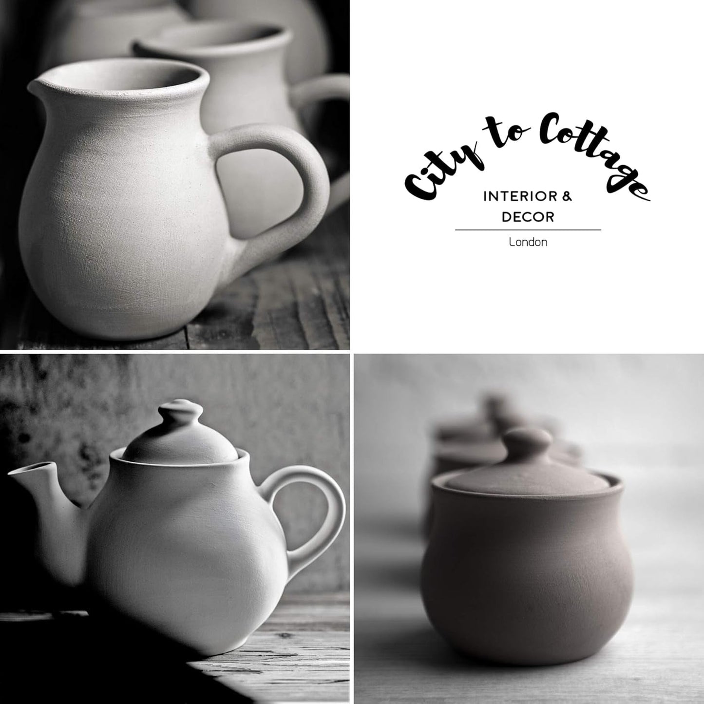City to Cottage® - Velký čajový set | Červená a bílá | Tečky | Ruční výroba | Keramická konvička 1,7l, konvička na mléko, cukřenka
