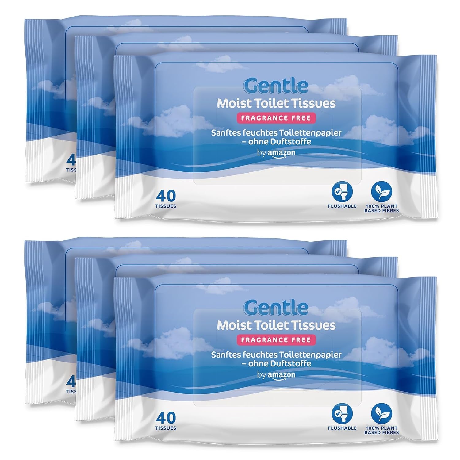 Od Amazon měkké, mokré, bez zápachu, jemné absorbční, neparfémované toaletní ubrousky, počet 240 (6 balení po 40) (dříve značka Presto!)