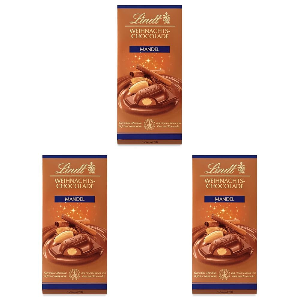 Vánoční mandlová čokoládová tyčinka Lindt | 100 g | Mandle v ořechovém krému zalité tou nejjemnější mléčnou čokoládou | Vánoční čokoládový dárek