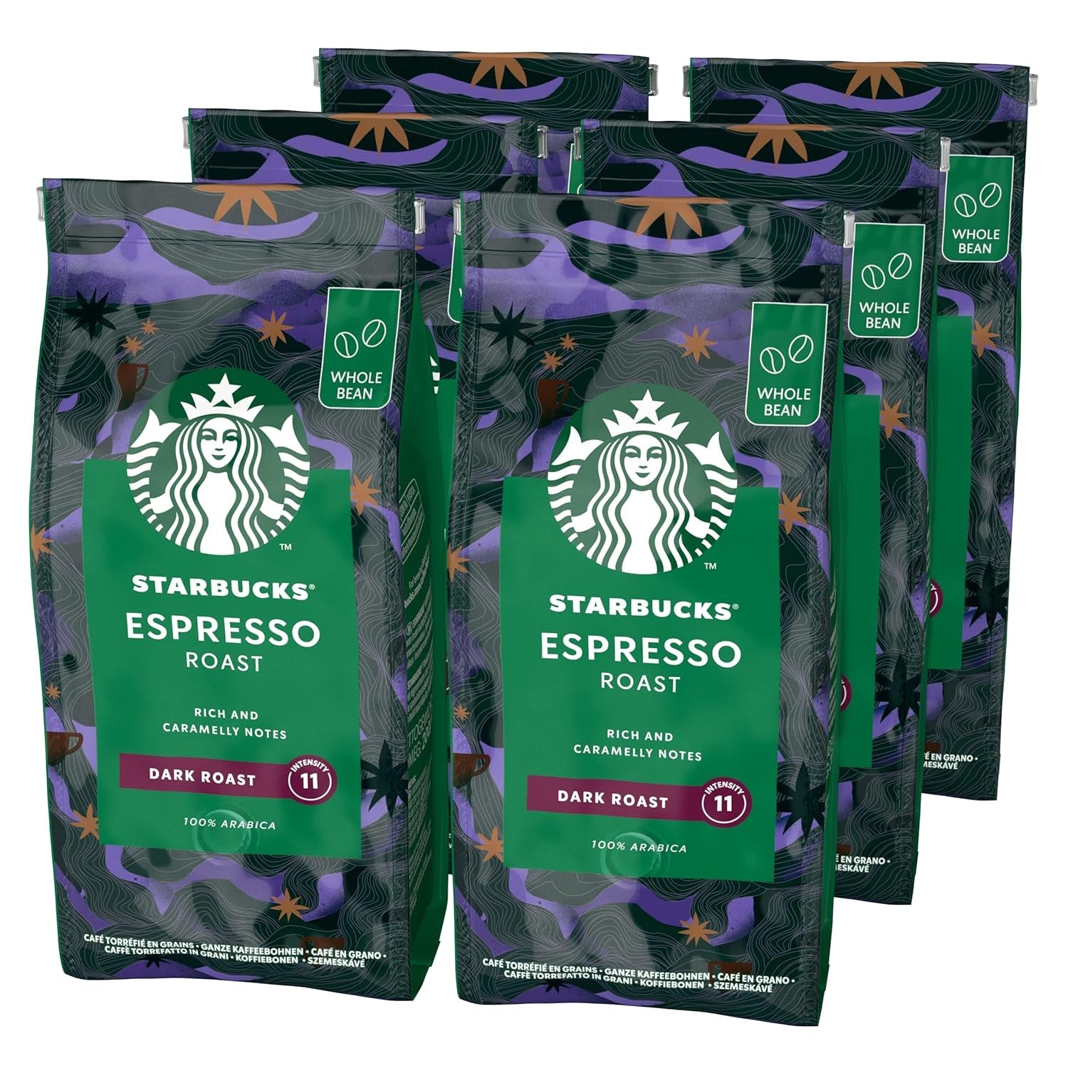 STARBUCKS Espresso pečeně, černá pečeně, celá kávová zrna 200 g (balení 6 ks)