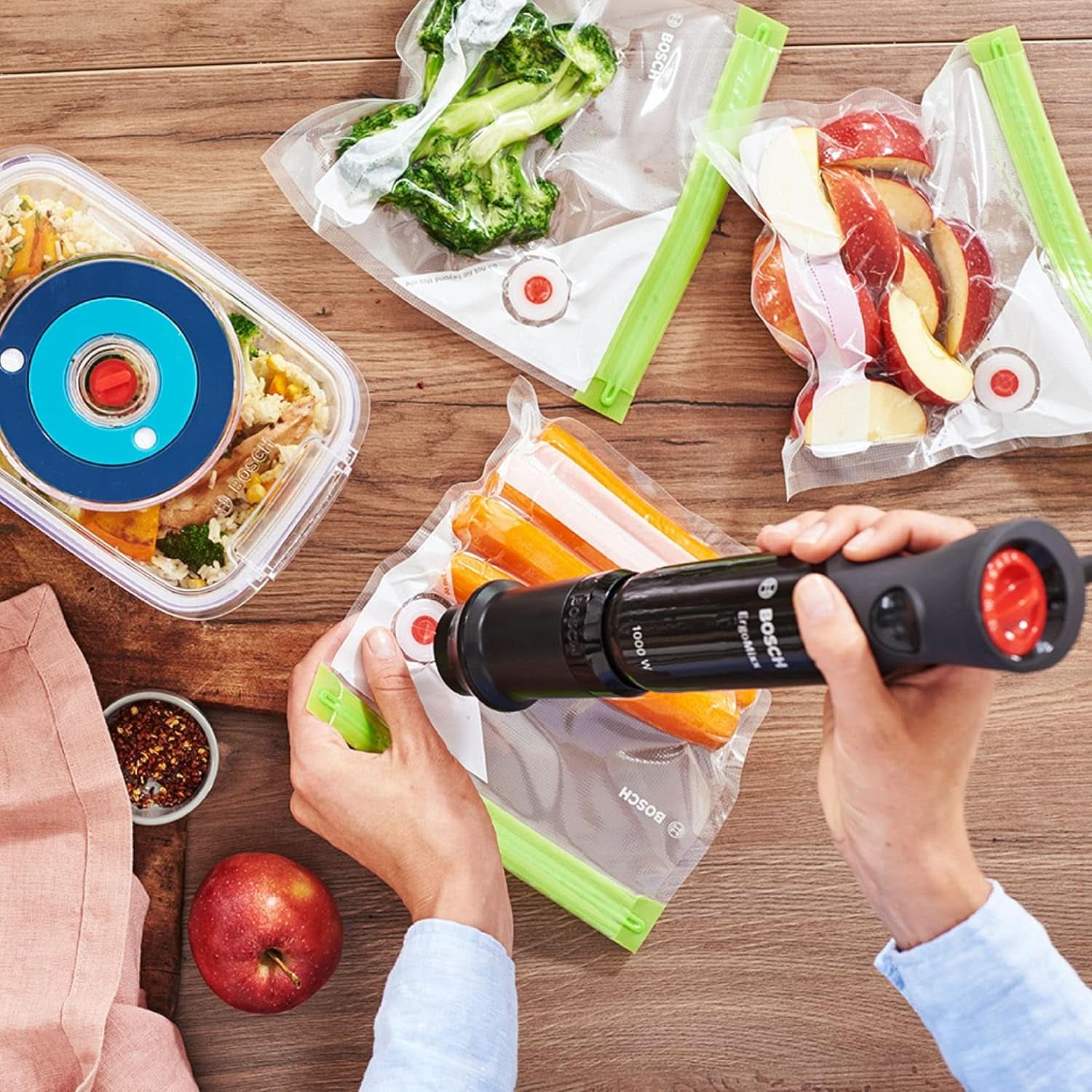 Bosch Stabmixer Ergomixx MS6CB61V1, Vakuum-Funktion, Edelstahl-Mixfuß, Mix- Und Messbecher, Vakuum-Pumpe, Vakuum-Beutel, Vakuum-Frischhaltedose, 12 Stufen plus Turbo, 1000 W, Schwarzty Shoprazit