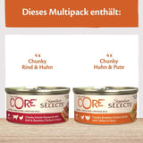 Wellness CORE Signature Selects 8 x 79 g, Mix Hovězí, Kuřecí a Krůtí - Mokré krmivo pro kočky, lahodné nudličky v omáčce, bez obilovin, přírodní, hypoalergenní, s vysokým obsahem bílkovin, s vysokým obsahem masa