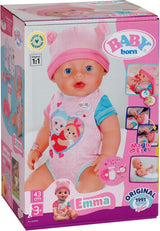 BABY Born Emma - panenka 43 cm - 10 funkcí včetně příslušenství a matrace - Plně funguje bez baterií - Vhodné pro děti od 3 let