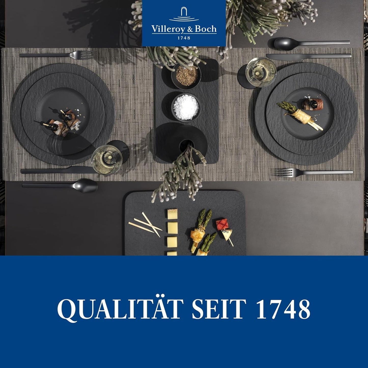 Villeroy & Boch Manufacture Rock Starter Set, 6dílná, černá, vhodná do myčky, vhodná do mikrovlnné trouby, matná černá sada nádobí, nádobí, příbory, prémiový porcelán