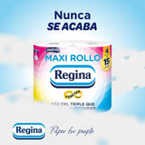 Regina Maxi Roll – 4 role toaletního papíru, 500 2vrstvých listů na roli, více než trojnásobek standardní role, 60 % recyklovaný plastový obal, 100 % certifikovaný papír Fsc