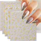 JMEOWIO Nálepka na nehty Goldene Blumen 8 Blatt Nálepka na nehty Selbtklebend Nagelaufkleber Dekoration Nageldesign Zubehör