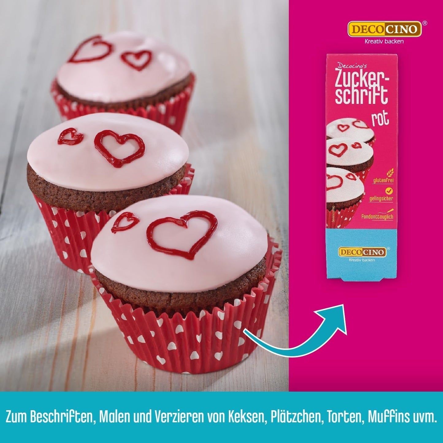Nápisy s červeným cukrem Decocino - Nápisy potravinářské barvy - Praktická tuba na etiketování fondánu a polevy - Pečicí ozdoby na dorty, dorty a cupcaky! (balení 2 ks)
