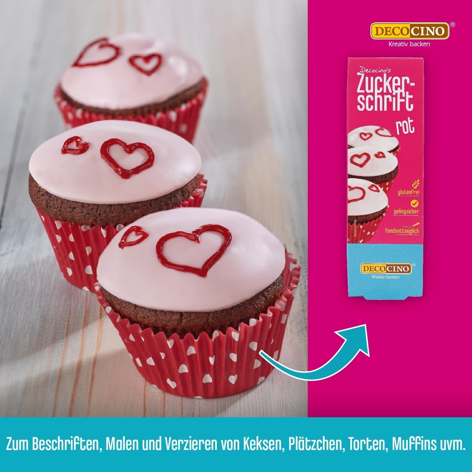 Nápisy s červeným cukrem Decocino - Nápisy potravinářské barvy - Praktická tuba na etiketování fondánu a polevy - Pečicí ozdoby na dorty, dorty a cupcaky! (balení 2 ks)
