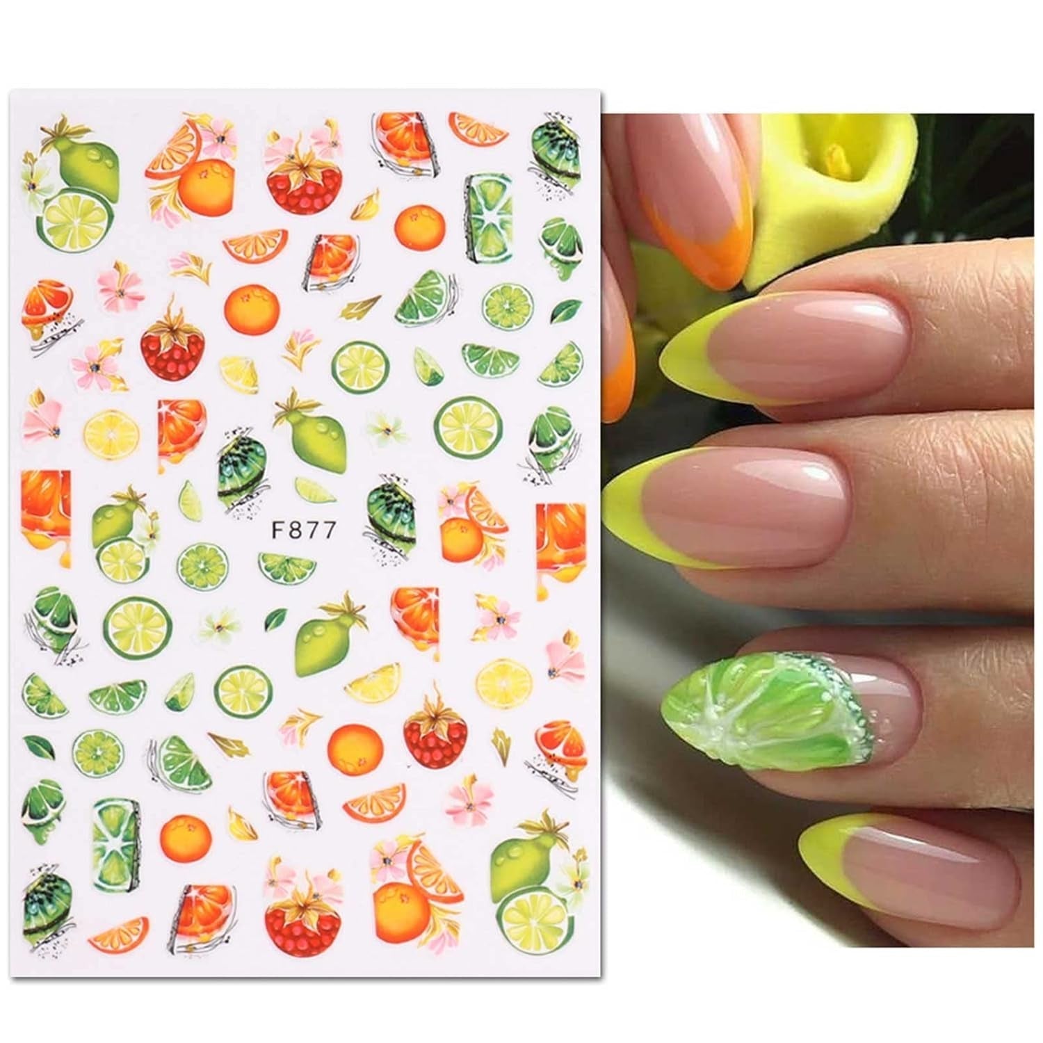 JMEOWIO Samolepka na nehty Sommer Frucht 9 Blatt Samolepka na nehty Selbtklebend Nagelaufkleber Zitronen Dekoration Nageldesign Zubehör