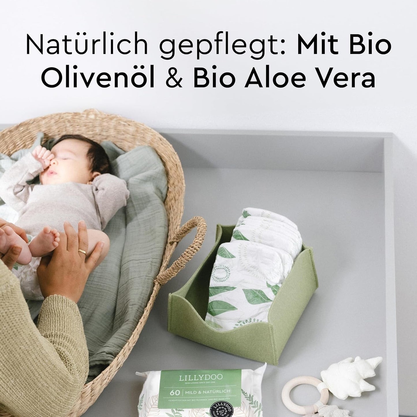 Zelené vlhčené ubrousky LILLYDOO, počet 600 (10 x 60), 100% ubrousek odolný proti roztržení bez plastů – bez parfemace, jemný a přírodní, jemný čistící prostředek pro citlivou pokožku, dermatologicky testováno