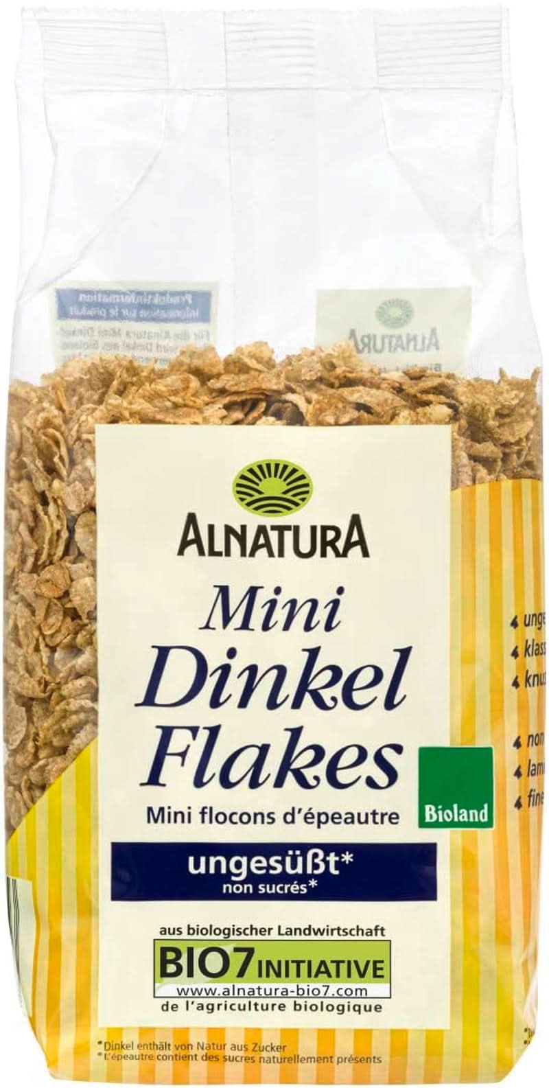 Mini špaldové vločky - Bio kvalita - Neslazené, křupavé - Snídaně, 175 gramů Cereals Naty Shop