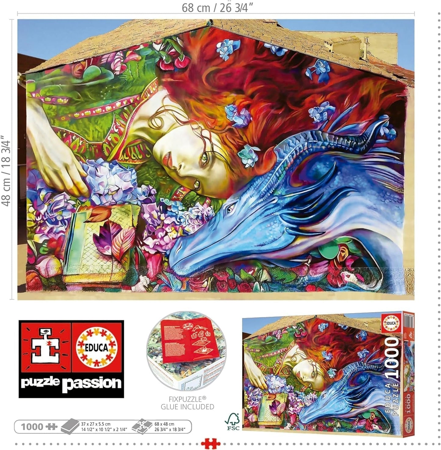 Educa - Puzzle 1000 dílků pro dospělé | Sant Jordi, Lily Brick. Rozměry: 68 X 48 cm. Obsahuje lepidlo na puzzle Fixpuzzle. Už 14 let (19926) Puzzle Naty Shop
