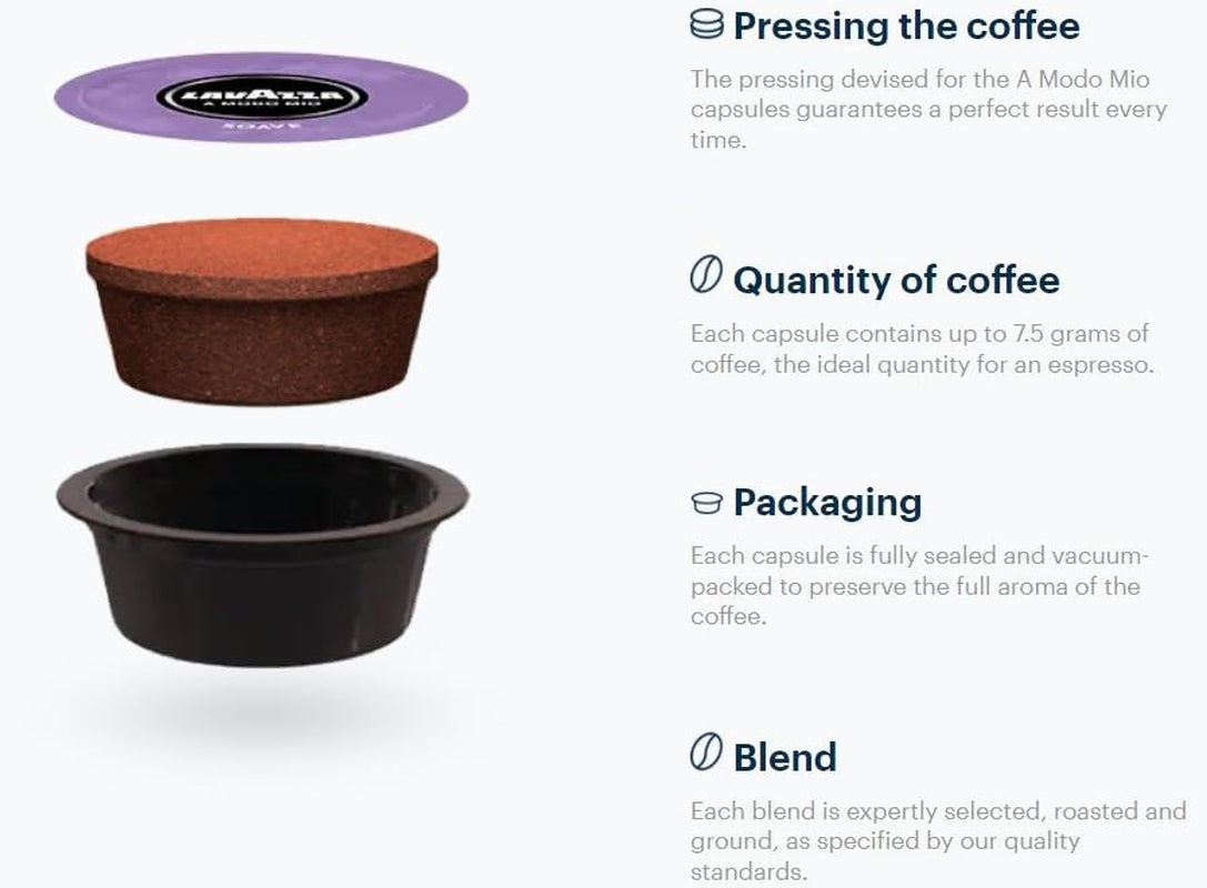 Lavazza, A Modo Mio Soave 256 Kaffeekapseln, für einen leichten und eleganten Espresso s aromaticschen Noten von Blumen, 100% Arabica, Intensität 5/13, medium Röstung, 16 Packungen mit je 16