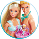 Simba 105733524 - Steffi Love Mermaid Family, těhotná panenka mořské panny s Kevinem jako mořskou pannou, s dětskou postýlkou, 29 cm převlékací panenky, hrací panenky, pro panenky starší 3 let Naty Shop