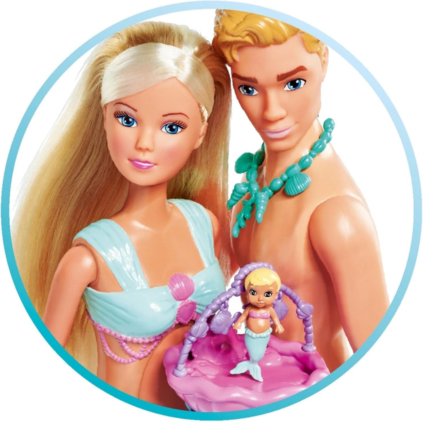 Simba 105733524 - Steffi Love Mermaid Family Těhotná mořská panenka Kevin s dětskou postýlkou ​​29cm Módní panenky Hrací panenky pro 3 roky a více
