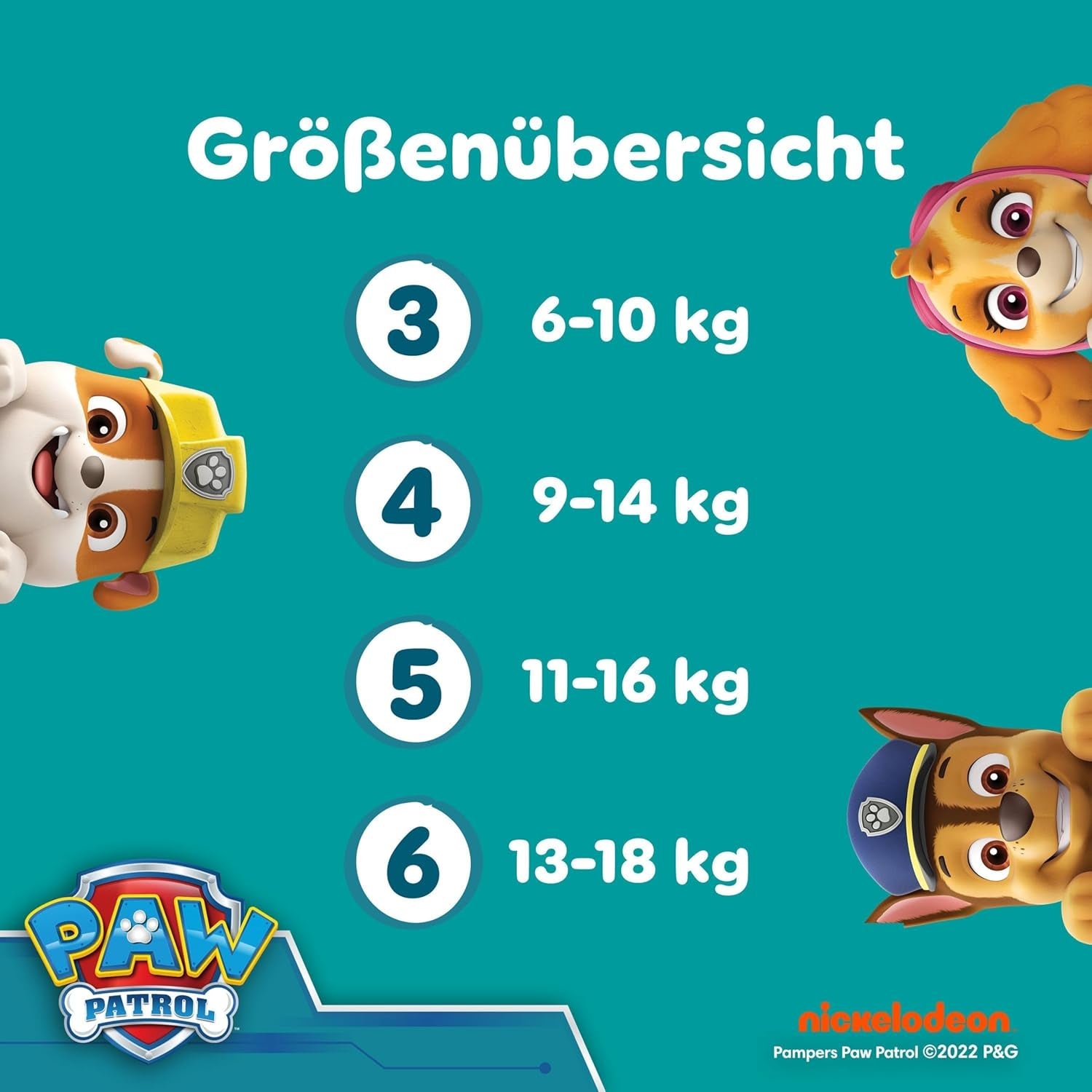 Plenky Pampers Baby-Dry Puppy Patrol Edition, velikost 4, 222 plen, 9 kg - 14 kg, až 100% ochrana proti vytečení a pohodlí po celou noc