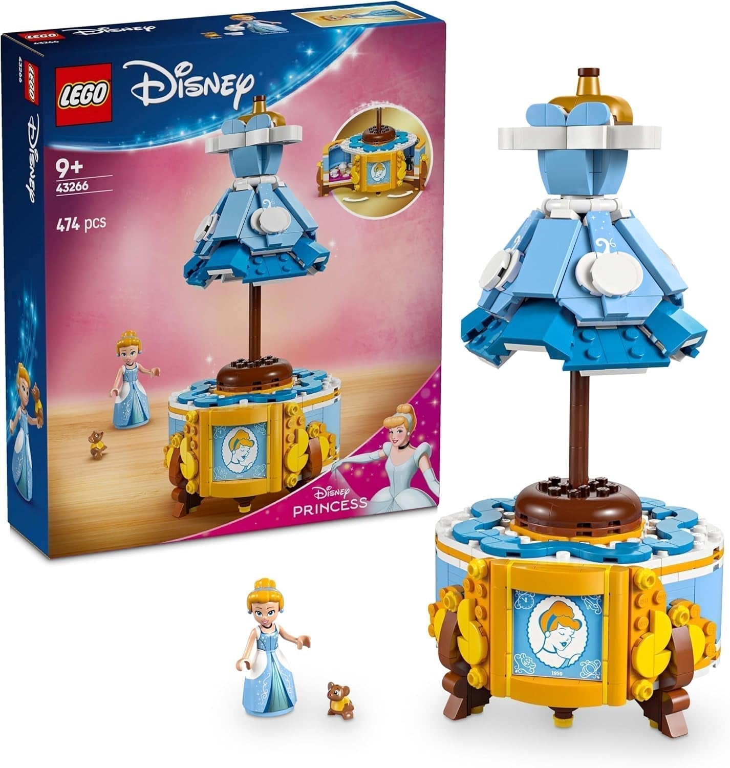 LEGO Ç€ Šaty Disney Princess Popelka, hračka pro chlapce a dívky od 9 let – obsahuje ramínko na šaty, mini panenku Popelku a figurku myši – Kreativní sada 43266 Stavebnice Beuche den LEGO-Store Výchozí název