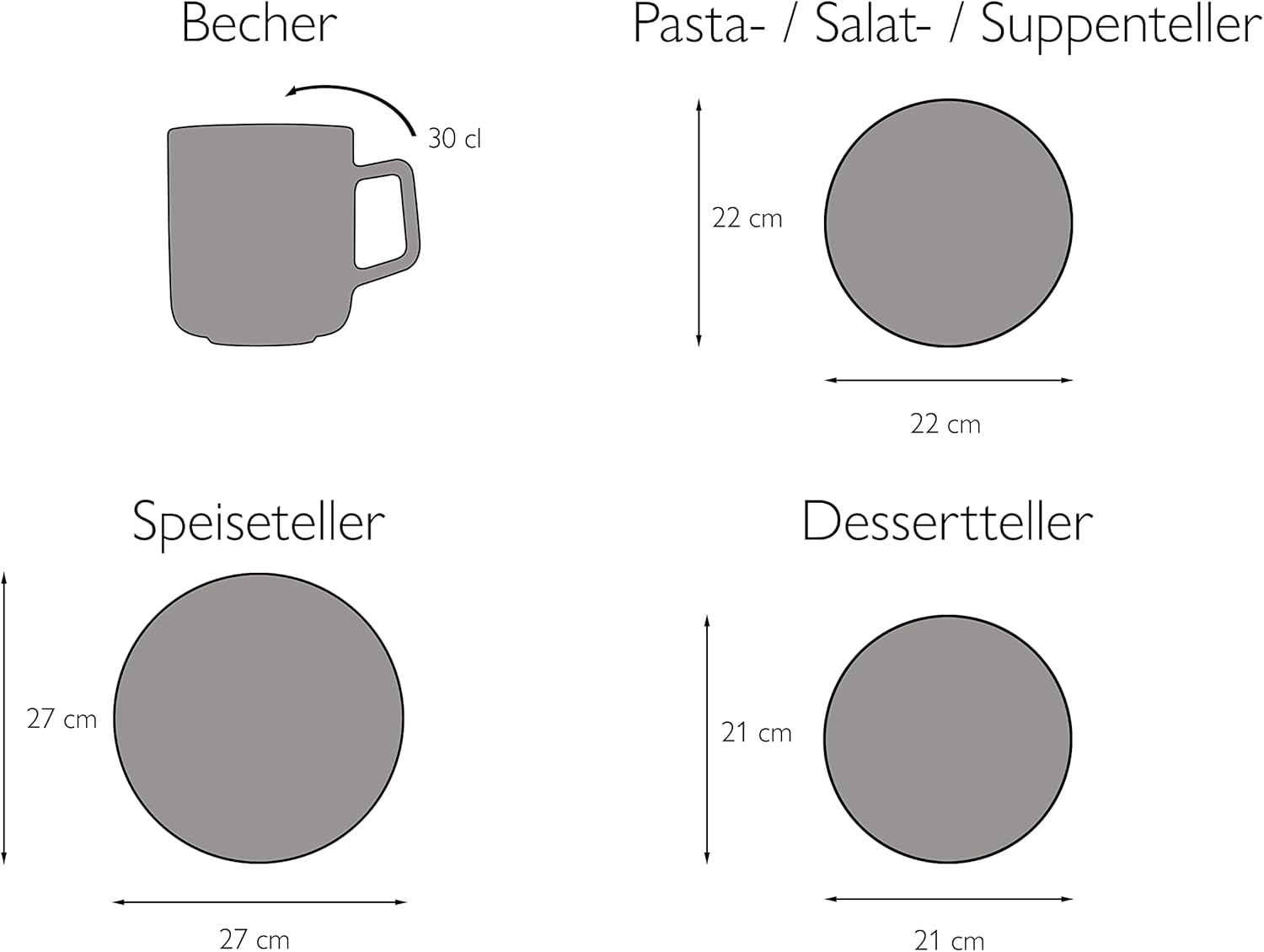 CreaTable, 20537, Vesuvio Black Series, 16dílná sada jídelního nádobí, Porcelánová kombinovaná služba, Vhodné do myčky a mikrovlnné trouby, Vyrobeno v Portugalsku