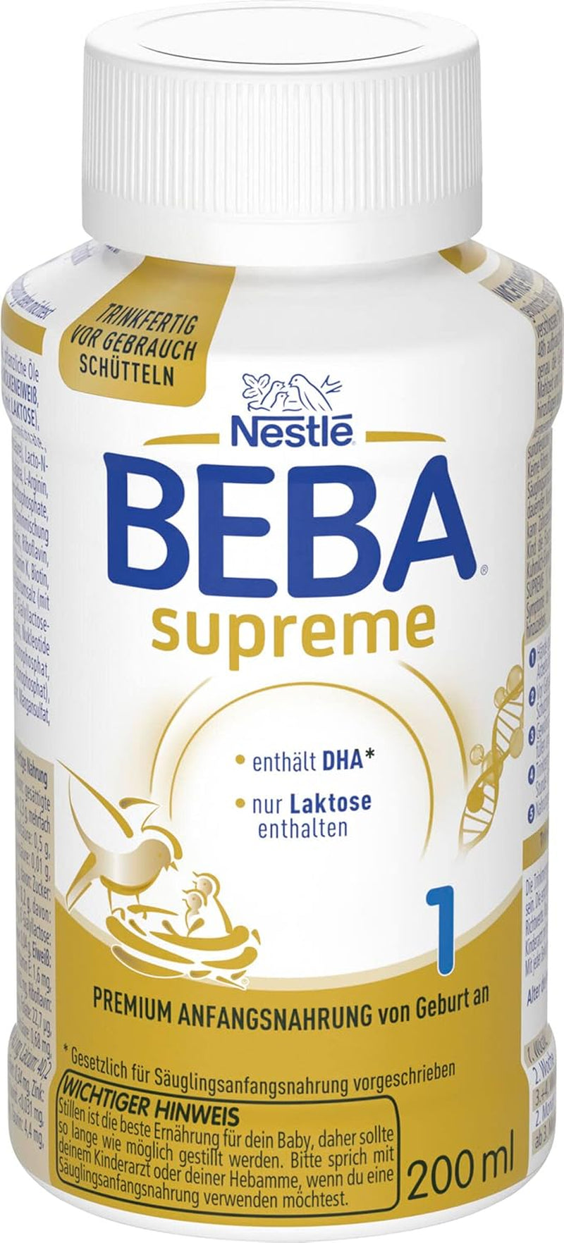 BEBA Nestlé BEBA SUPREME 1 Kojenecká výživa: Lahvičky k pití s ​​Omega 3, 1 balení (1 x 200 ml)