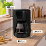 Espresso kávovar Bosch MyMoment TKA2M113 s filtrem, 1,25 l skleněná karafa, 10–15 šálků, funkce udržování teploty 40 minut, systém proti odkapávání, otočný držák filtru, odnímatelná nádrž na vodu, 1200 W, matná černá