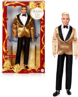 Barbie Signature 2025 sváteční blondýnka Ken Modepuppe zum Sammeln v kompletu Anzug se Goldener Jacke v Einer Verpackung zum Ausstellen und mit Puppenständer, JGK55