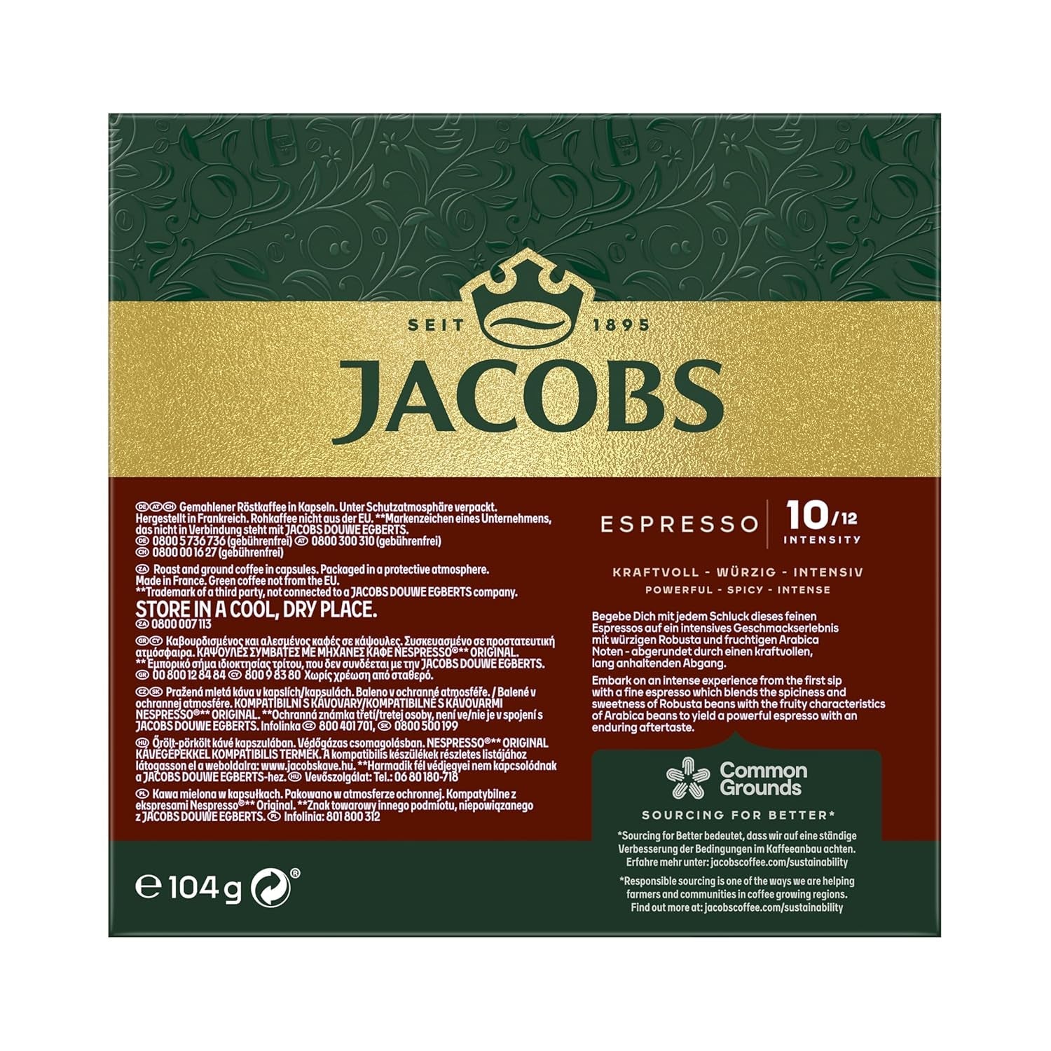 Jacobs Kaffeekapseln Espresso Intenso, Intensität 10/12, 10 x 20 Getränke, kompatibilní s Nespresso* Kaffee Kapseln, 200 Kapseln