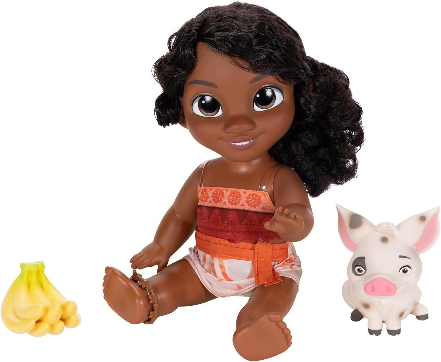 Herní sada Jakks Pacific Moana 2 Little Sister Simea a figurka Pua 27 cm vysoká, obsahuje 1 obleček pro panenku, 1 Pua, 1 plastový svazek banánů, doporučeno pro děti od 3 let