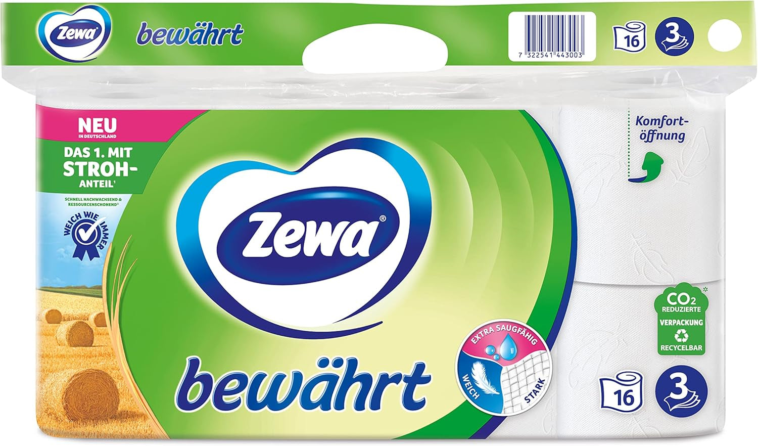 Zewa Proven - 48 rolí - První toaletní papír s obsahem slámy - 3 vrstvy