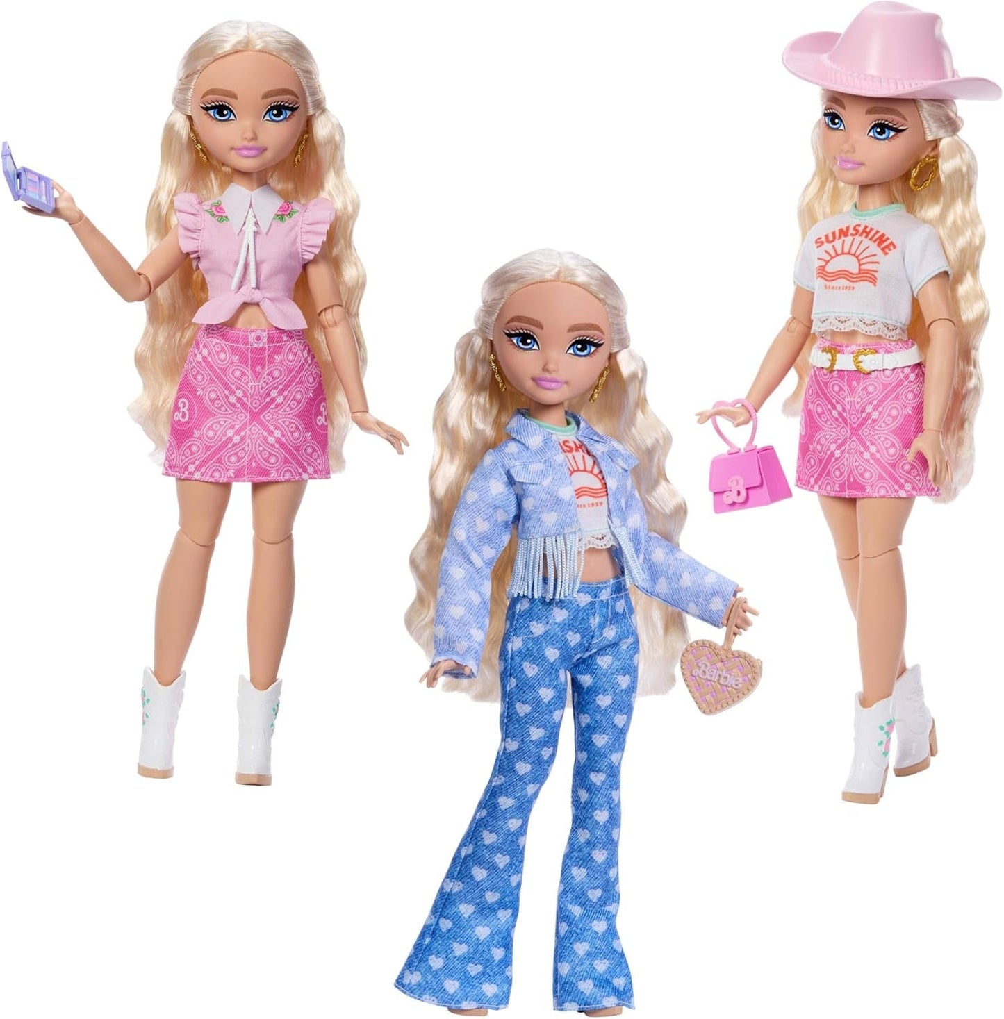 Sada Barbie Dream Besties Festival Looks s panenkou Barbie Malibu s dlouhými blond vlasy pro styling a více než 10 odnímatelnými oděvy a doplňky, JGH87