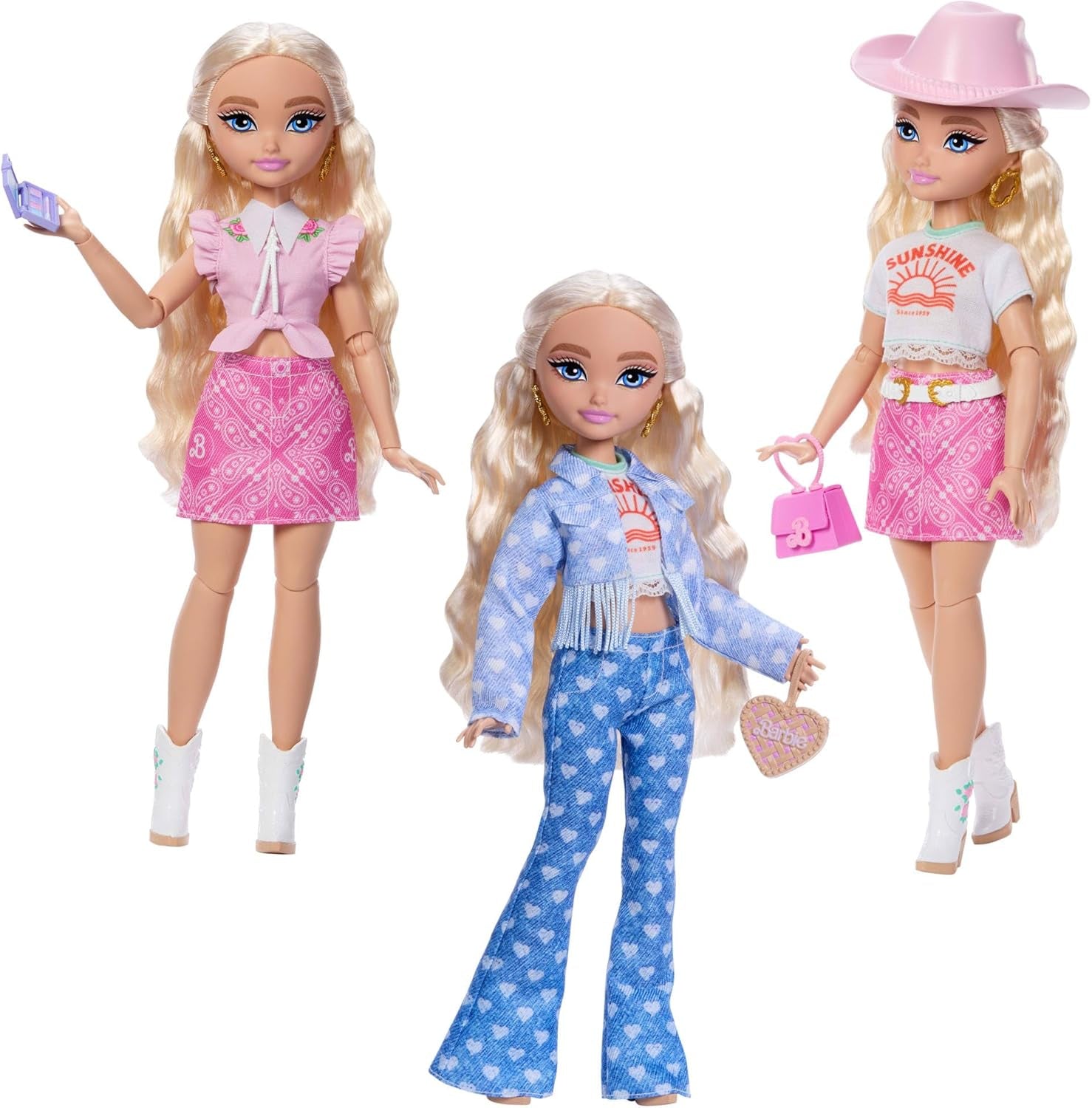 Sada Barbie Dream Besties Festival Looks s panenkou Barbie Malibu s dlouhými blond vlasy pro styling a více než 10 odnímatelnými oděvy a doplňky, JGH87