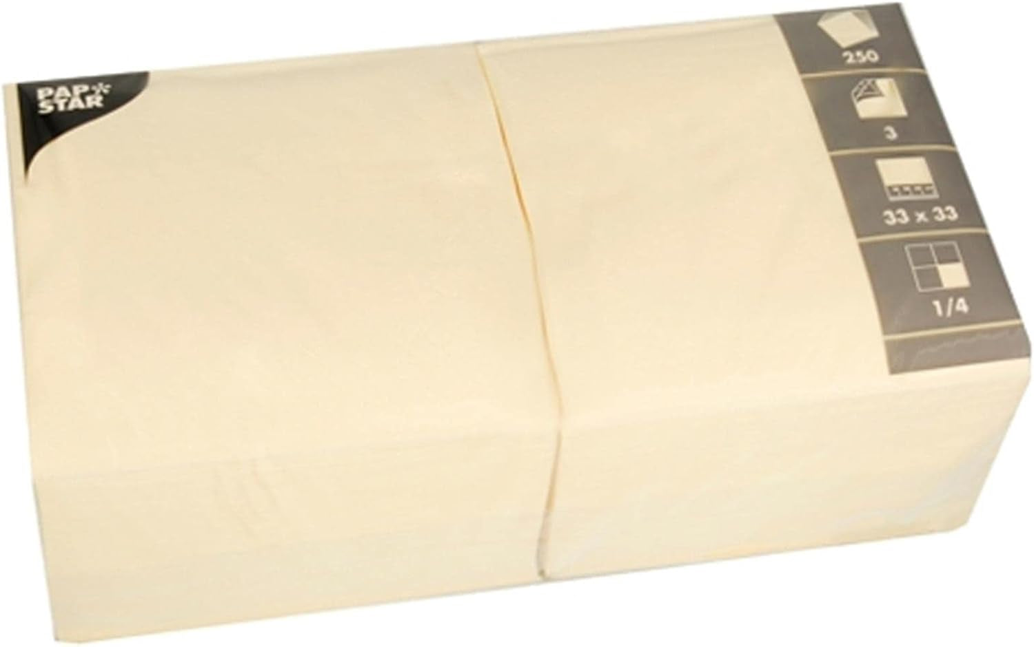 Ubrousky, 3 vrstvé 1/4-násobné 33 Cm X 33 cm krémové Pro každou párty a oslavu. Množství: 250 ks