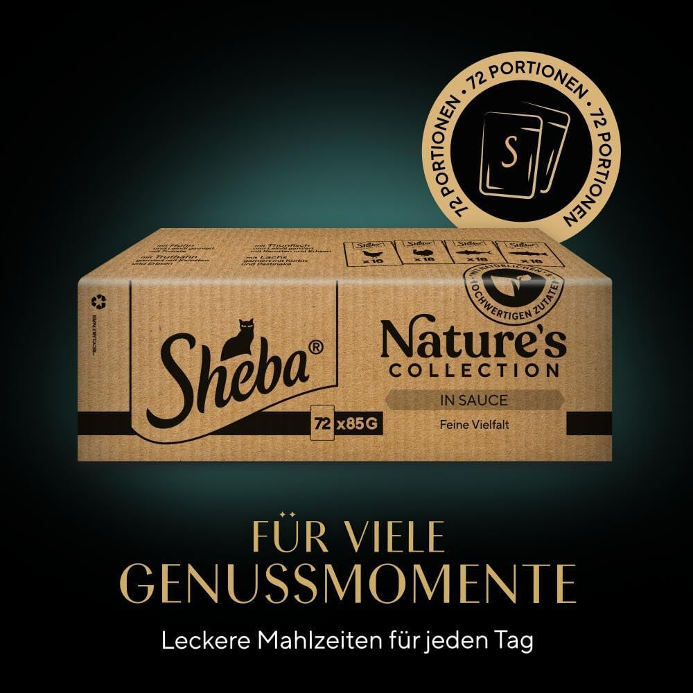 SHEBA Nature's Collection v omáčce – vysoce kvalitní mokré krmivo pro kočky, jemné odrůdy (MSC) v porcovaných sáčcích – 72 x 85 g