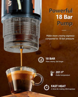 CONQUECO 12V espresso do auta: Přenosný espresso kávovar s baterií pro kempování a cestování – rychlé zahřátí za 2,5 minuty – 8 šálků espressa na jedno nabití