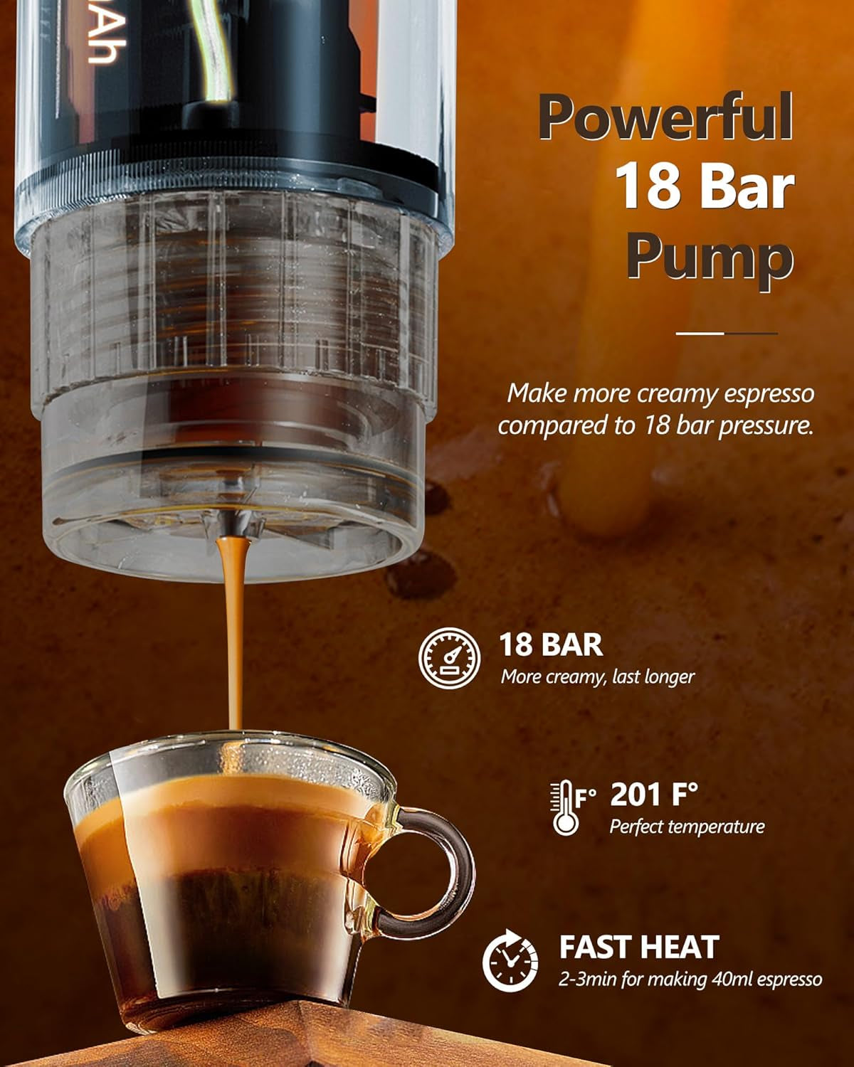 CONQUECO 12V espresso do auta: Přenosný espresso kávovar s baterií pro kempování a cestování – rychlé zahřátí za 2,5 minuty – 8 šálků espressa na jedno nabití