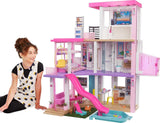 Dům snů Barbie (114 cm), 3patrový domeček pro panenky, bazén, skluzavka, výtah pro invalidní vozíky, 75 doplňků, panenky, vhodné jako dárek pro děti od 3 let, GRG93