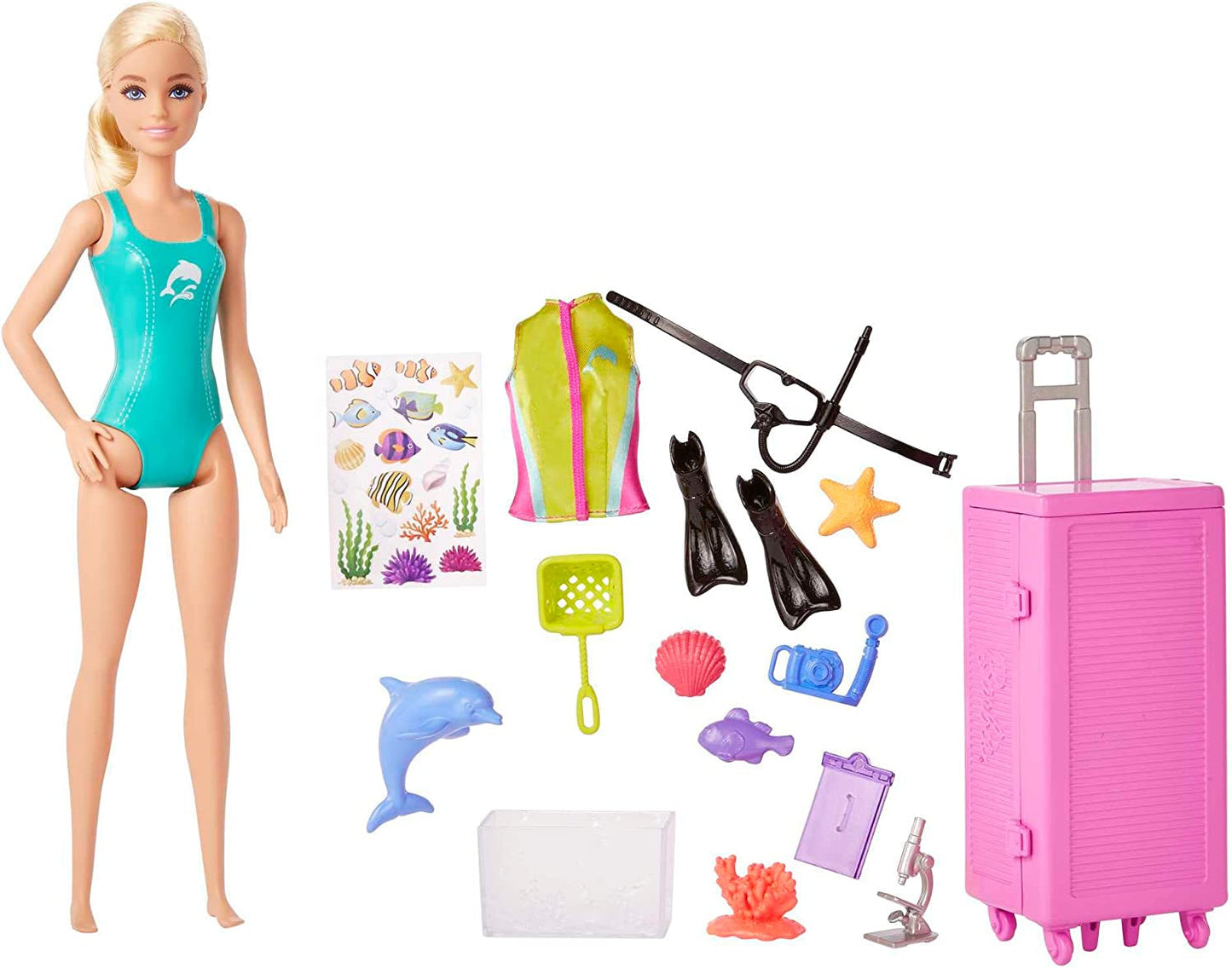 Série Barbie You Can Be Anything, Mořská bioložka, 1x panenka s blond vlasy, plavky, delfín, doplňky, dárek pro děti, hračka od 3 let, HMH26