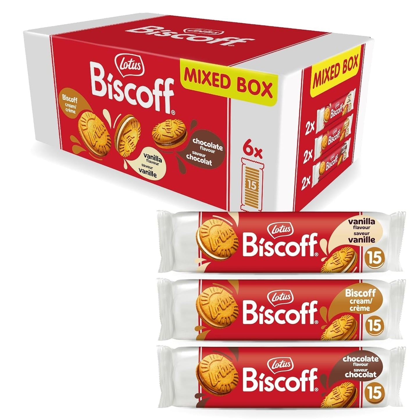 Lotus Biscoff | Dvojité balení sušenek | 3 odrůdy | 2 balíčky na odrůdu | 15 dvojitých sušenek v balení | Ingredience přírodního původu | Bez barviv | 6 x 150 g | 900 g