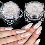 2 Schachteln Weiße Perle Chrom Nagelpuder - Transparentní Aurora Ice Shimmer Chrome Pigment Pulver Für Nägel, Glazed Donut Glitzerpuder Nails Spiegeleffekt-Glitter Nagelkunst-Pulver Für Diy-Salon