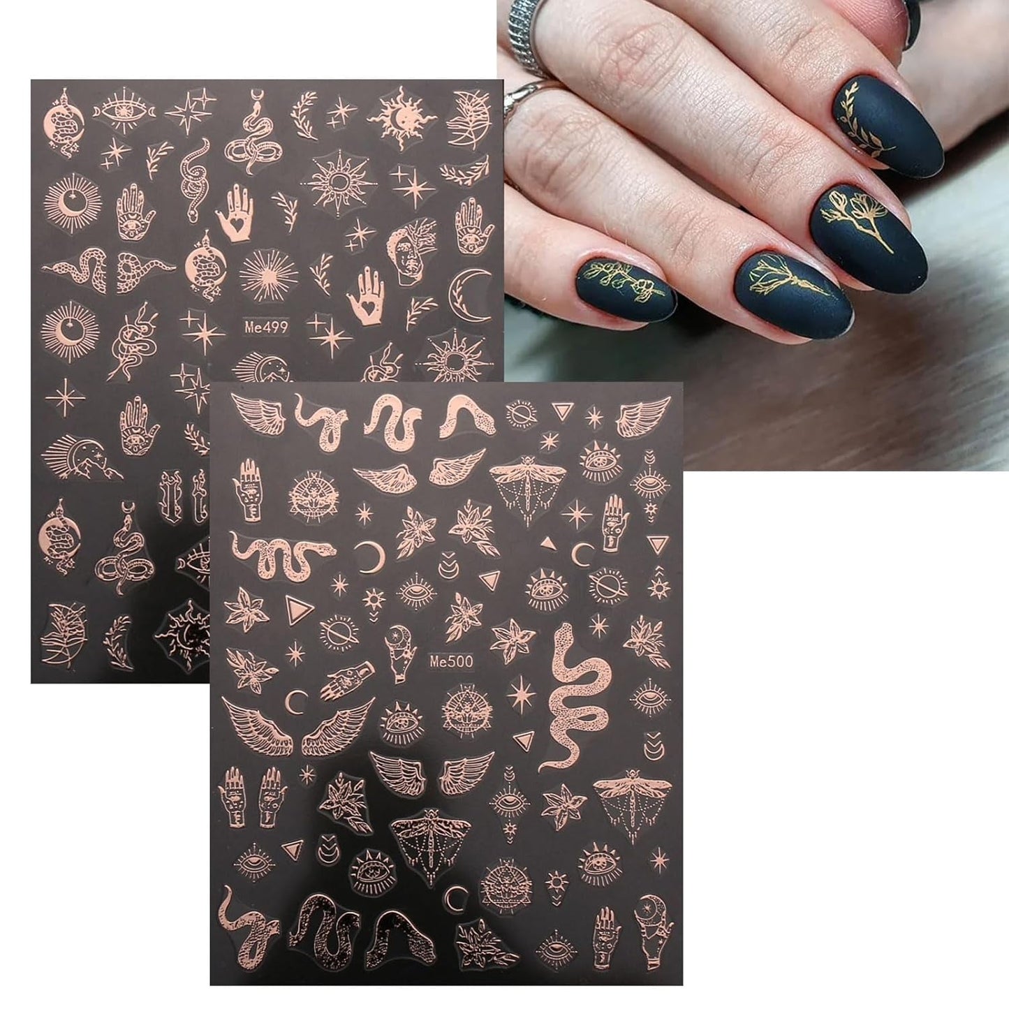 JMEOWIO Nálepka na nehty Mond Stern 10 Blatt Nálepka na nehty Selbstklebend Nagelaufkleber Růžové zlato Dekoration Nageldesign Zubehör