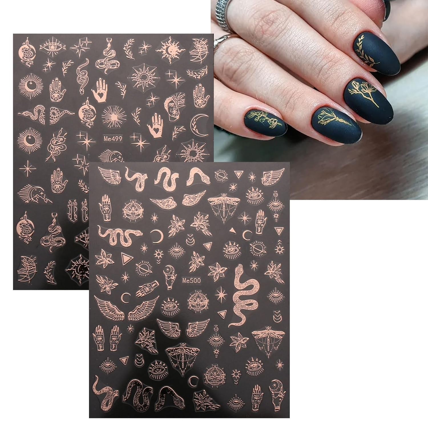 JMEOWIO Nálepka na nehty Mond Stern 10 Blatt Nálepka na nehty Selbstklebend Nagelaufkleber Růžové zlato Dekoration Nageldesign Zubehör