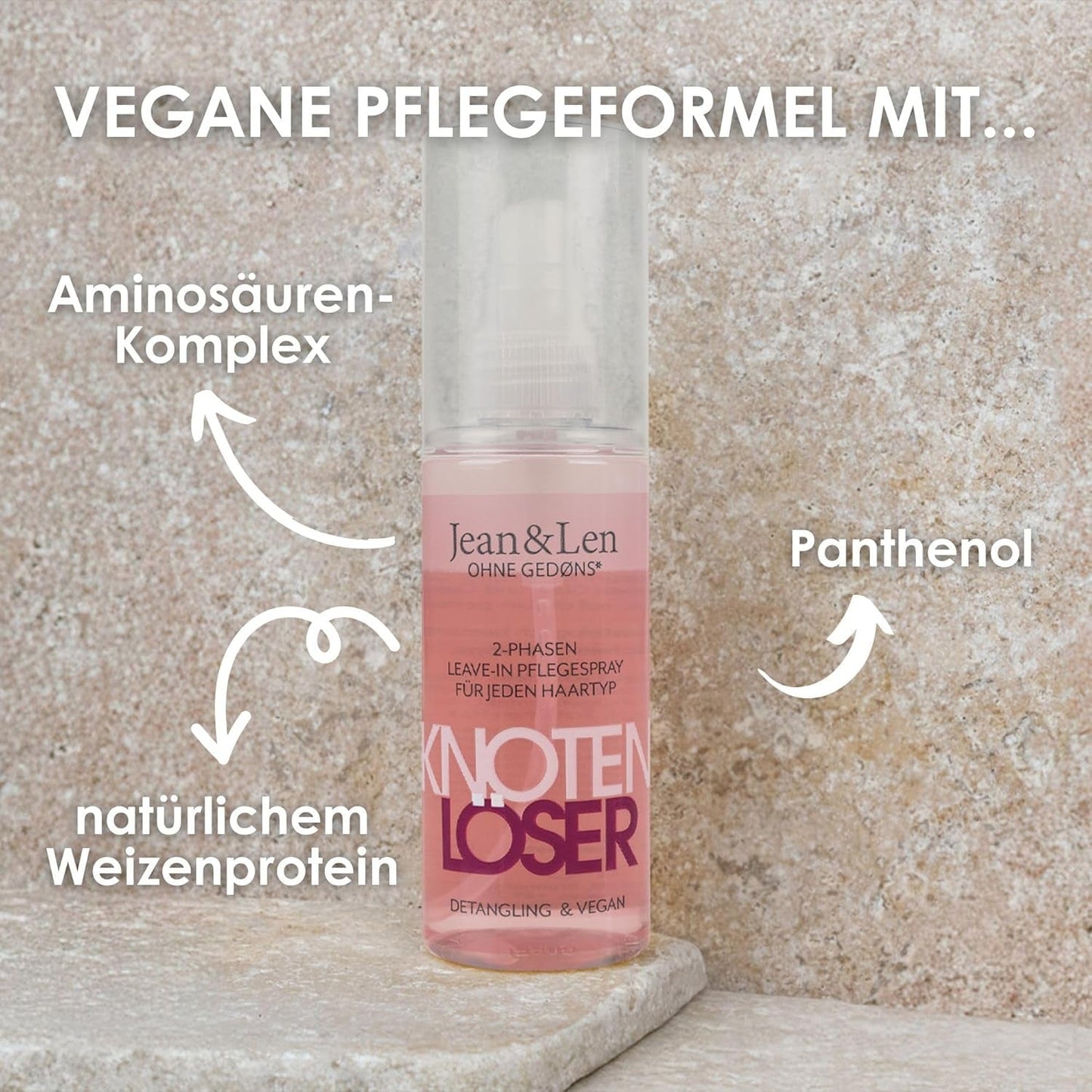 Jean & Len Knot Remover 2-fázový bezoplachový kondicionér ve spreji, vhodný pro všechny typy vlasů, rozčesává vlasy a zlepšuje rozčesatelnost, svěží vůně, rozčesávání, bez silikonů a parabenů, vegan, 100 ml Produkty na rozčesávání Naty Shop