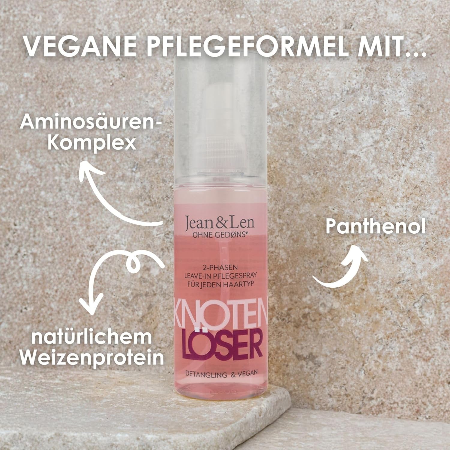 Jean & Len Knot Remover 2-fázový bezoplachový kondicionér ve spreji, vhodný pro všechny typy vlasů, rozčesává vlasy a zlepšuje rozčesatelnost, svěží vůně, rozčesávání, bez silikonů a parabenů, vegan, 100 ml Produkty na rozčesávání Naty Shop