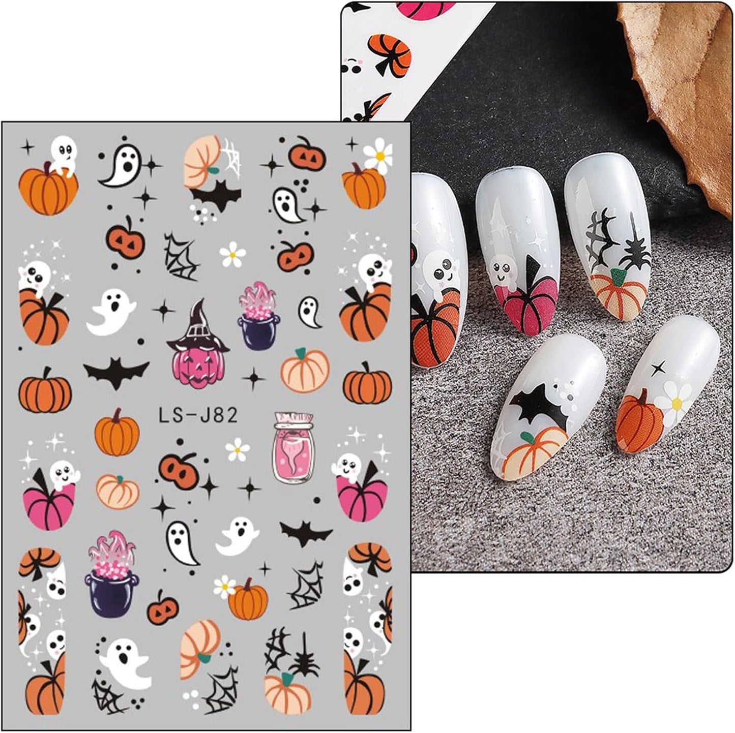 JMEOWIO Nálepka na nehty Halloween Süßer Geisterkürbis 9 Blatt Nálepka na nehty Selbtklebend Nagelaufkleber Dekoration Nageldesign Zubehör