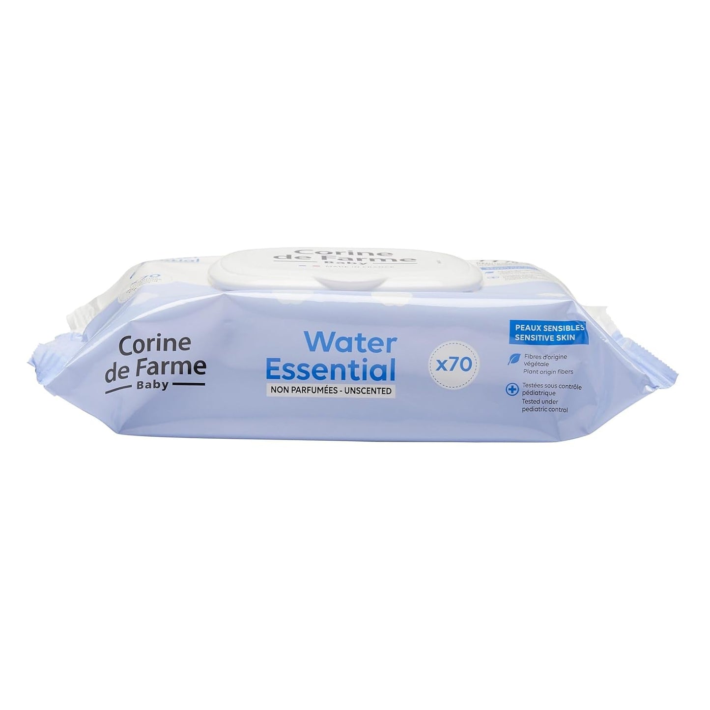 Change Water Essential Baby Wipes x70 - Toaletní potřeby z rostlinných vláken - 99% ultračištěná voda - Hygiena od narození - Znovu uzavíratelné víko