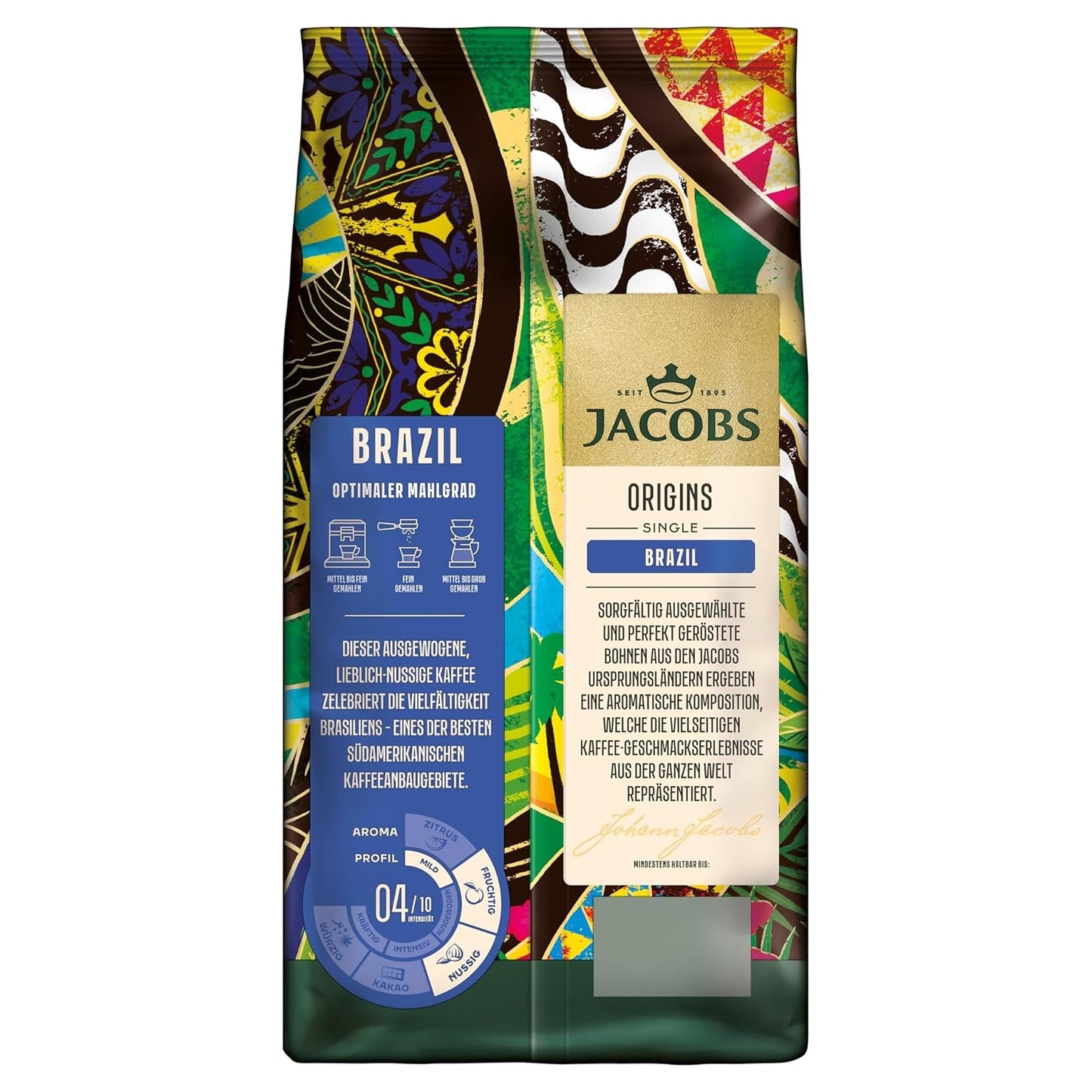 Jacobs Kaffeebohnen Origins Brazílie, mírný ořech Geschmack aus Brasilien, geröstet v Brémách, Intensität 4/10, Kaffee ganze Bohnen, 1 kg