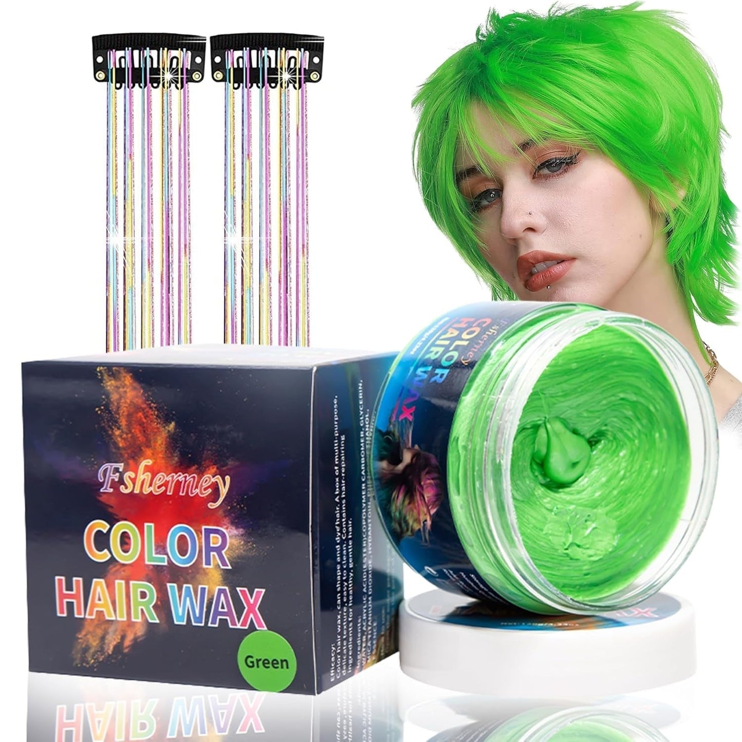 Temporary Green Hair Dye – Vosk pro barvení vlasů, Tón vlasů pro muže Ženy, Přírodní vlasová pomáda, Vosk pro barvení vlasů Crazy Party pro barvu vlasů Crazy Party (4,23 oz, zelená) Naty Shop Green Hair Dye 1G (1 balení)