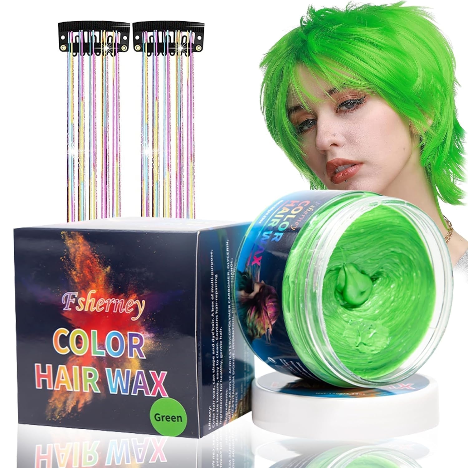 Temporary Green Hair Dye – Vosk pro barvení vlasů, Tón vlasů pro muže Ženy, Přírodní vlasová pomáda, Vosk pro barvení vlasů Crazy Party pro barvu vlasů Crazy Party (4,23 oz, zelená) Naty Shop Green Hair Dye 1G (1 balení)