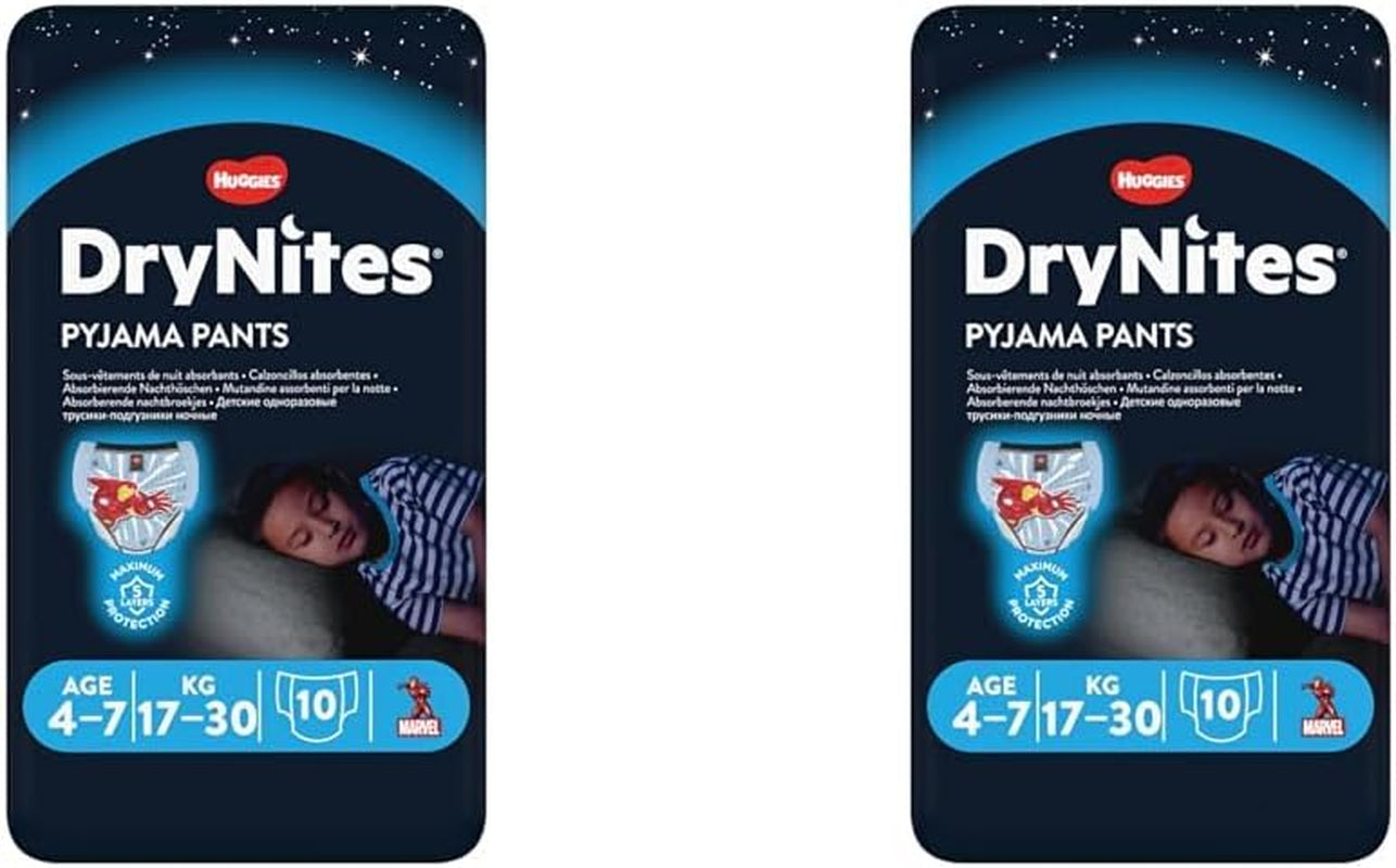 Absorpční pleny na noční pomočování DryNites pro chlapce 4-7 let (17-30 kg), Jumbo měsíční balení, počet 64